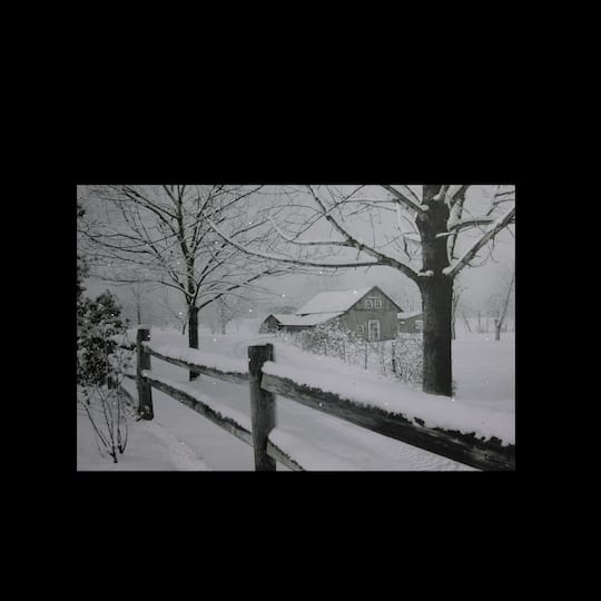 Snowy Winter Cabin Fiber Optic Lighted Canvas Wall Art